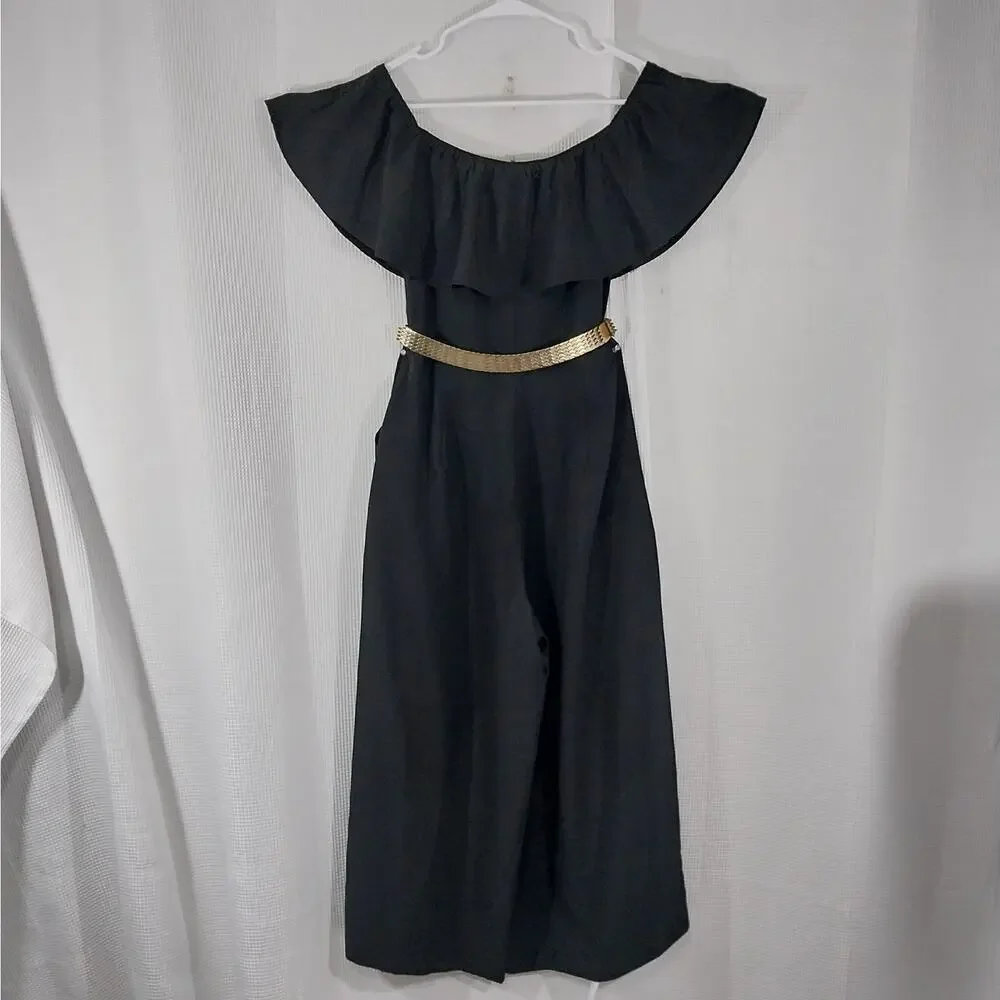BANANA REPUBLIC! LUXE BLACK ONE PIECE RUFFLED BODICE JUMPSUIT, ONESIE! SZ 6